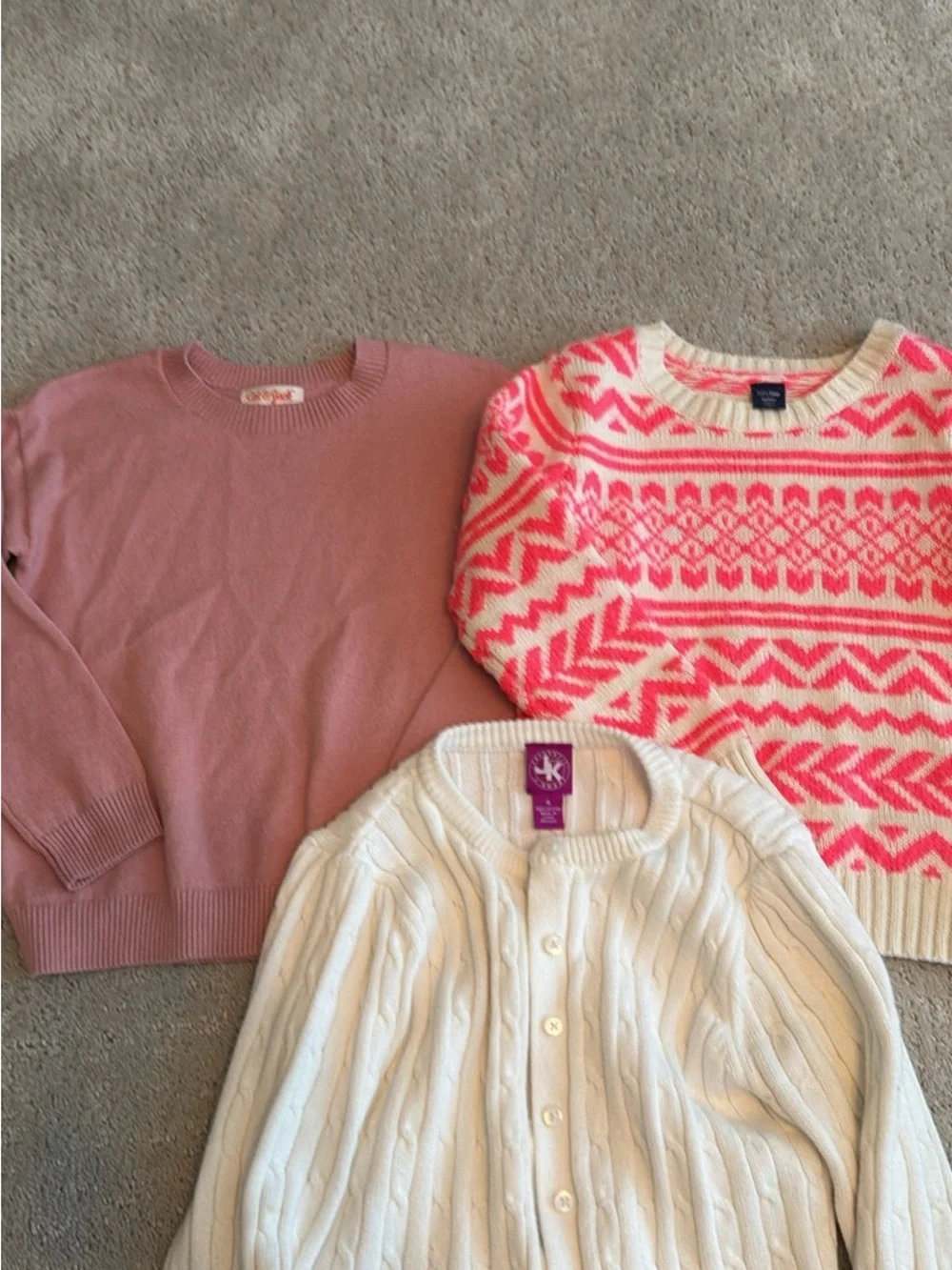 GAP Pink & Cream Patterned and Solid Kids Sweater Trio